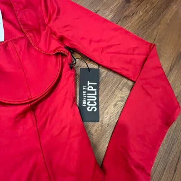 Forever 21 Red Contour Sculpt Long Sleeve Bustier Bodysuit Small - Picture 7 of 10